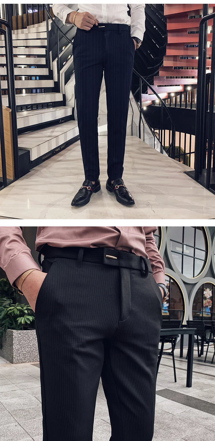 Suit Trousers for Men Dress Pants Autumn New Pinstripe High Quality Business Casual Fashion Men's Clothing Full Length Pants