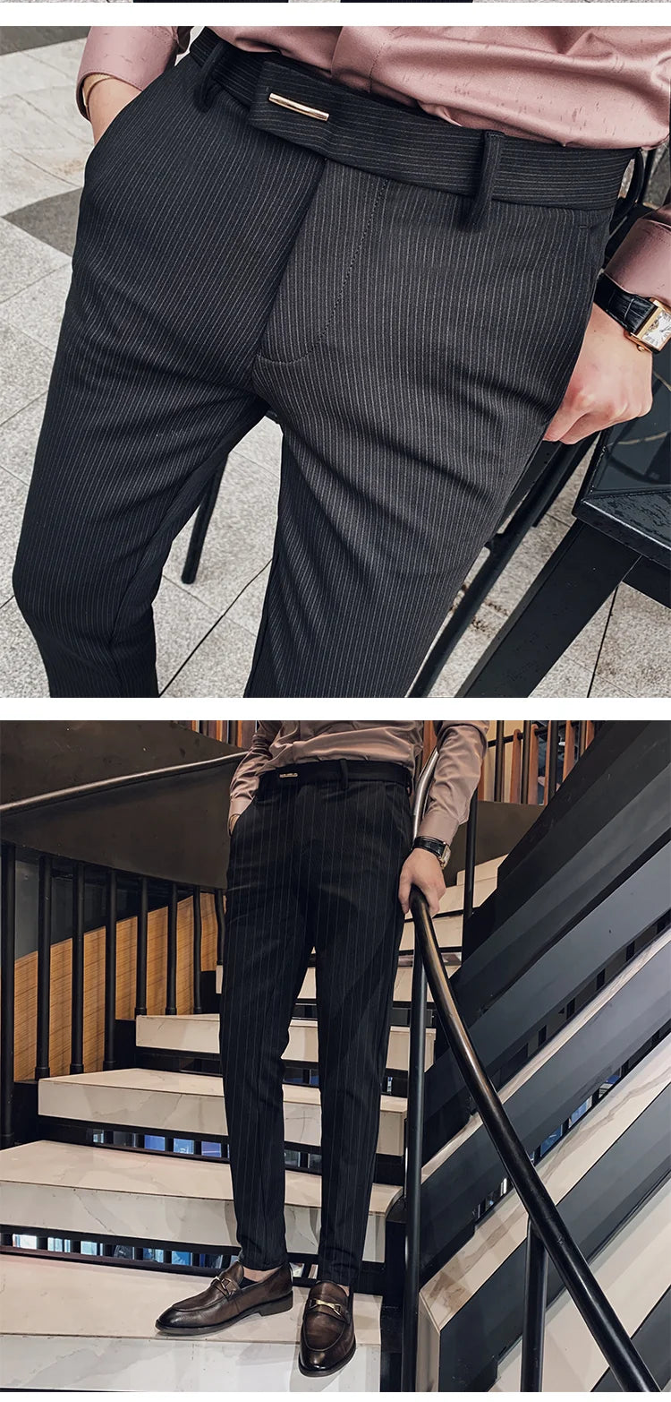 Suit Trousers for Men Dress Pants Autumn New Pinstripe High Quality Business Casual Fashion Men's Clothing Full Length Pants