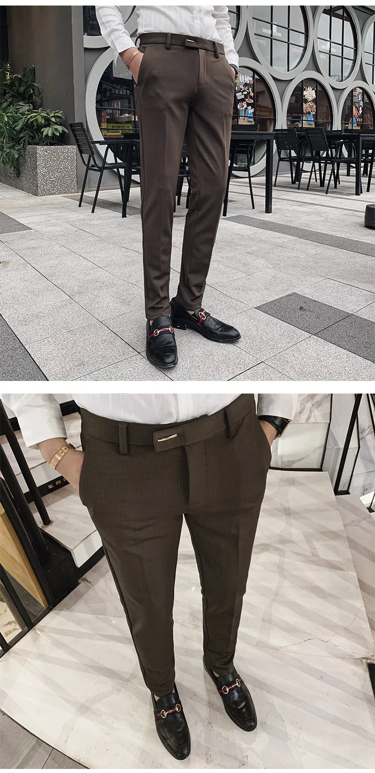 Suit Trousers for Men Dress Pants Autumn New Pinstripe High Quality Business Casual Fashion Men's Clothing Full Length Pants