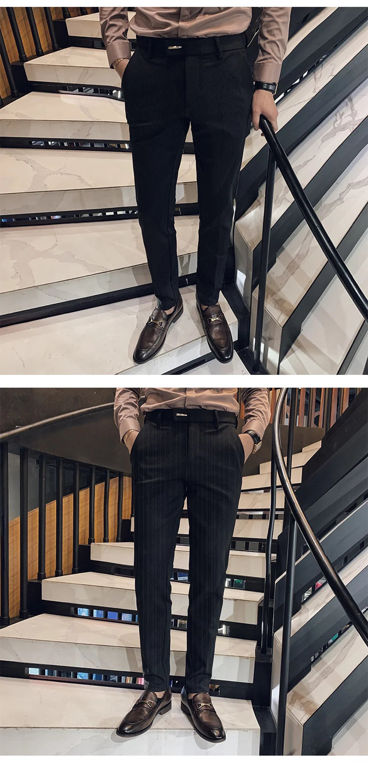 Suit Trousers for Men Dress Pants Autumn New Pinstripe High Quality Business Casual Fashion Men's Clothing Full Length Pants