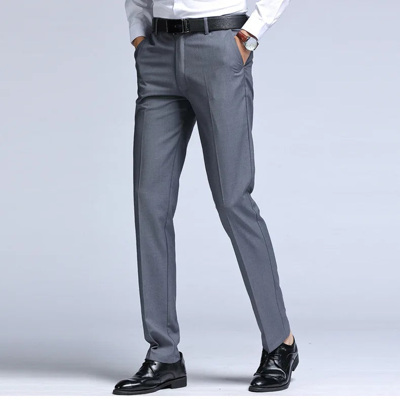 New Men's Dress Suit Pants Elastic Straight Formal Business Office Club Party Trousers for Men Solid Slim Casual Pants Oversize