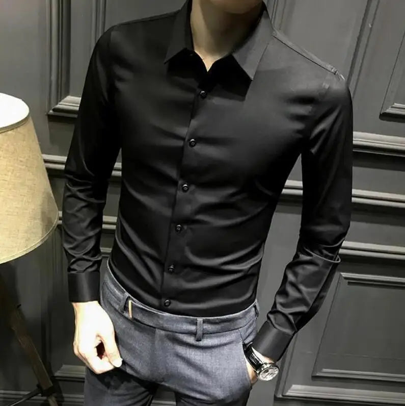 Dress Shirt Long Sleeve Silk Business Plain Man Tops Formal Shirts and Blouses for Men Office Cotton with Collar S Cool Clothing
