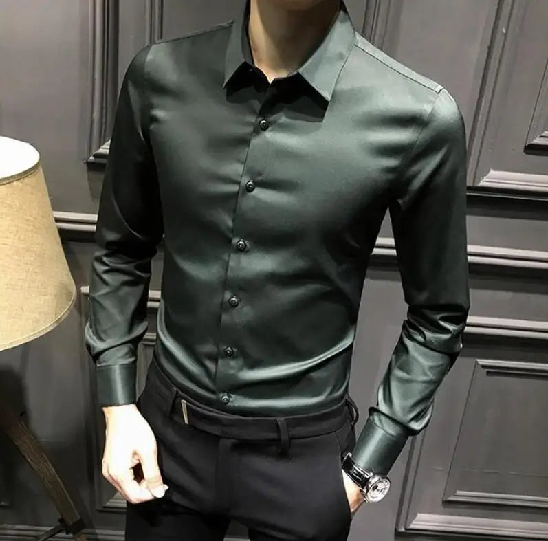 Dress Shirt Long Sleeve Silk Business Plain Man Tops Formal Shirts and Blouses for Men Office Cotton with Collar S Cool Clothing