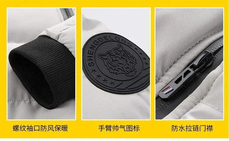 2024 Men's Cotton-padded Jacket, Tiger Head Logo, Short, Thick, Casual, Men's Parkas, Winter Trend, Windproof Jacket, xs-5XL