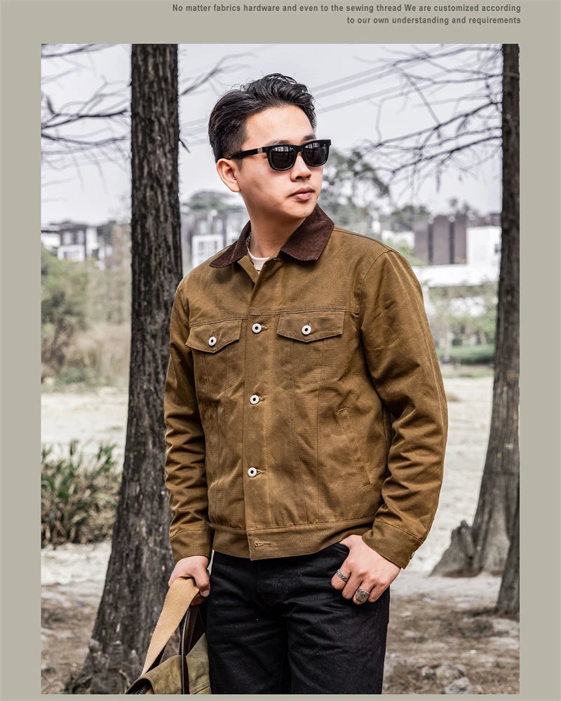 Red Tornado Classic Type 3 Waxed Trucker Jacket American Casual Style Work Wear Coat