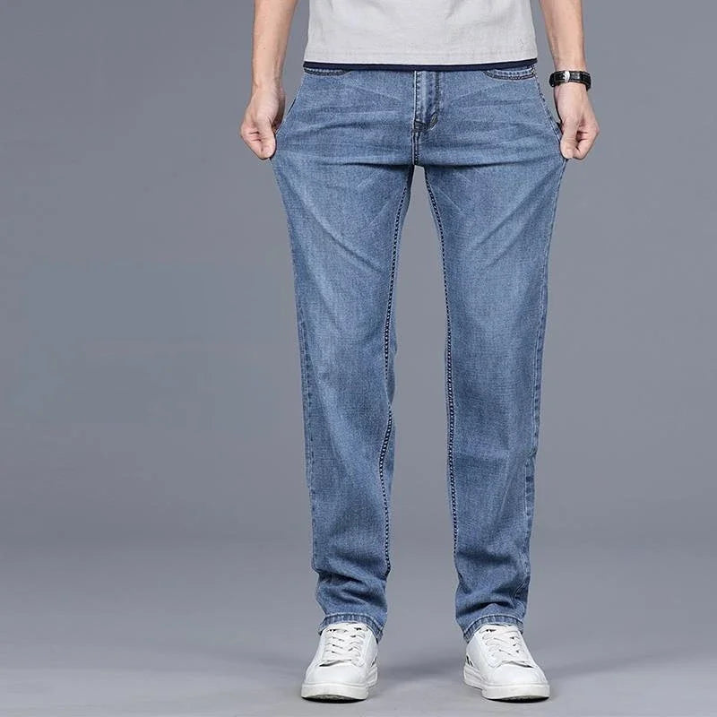 Men's Jeans Elastic Man Cowboy Pants Stretch Trousers Straight Light Blue Comfortable Xs 2025 Fashion Washed Y2k Streetwear