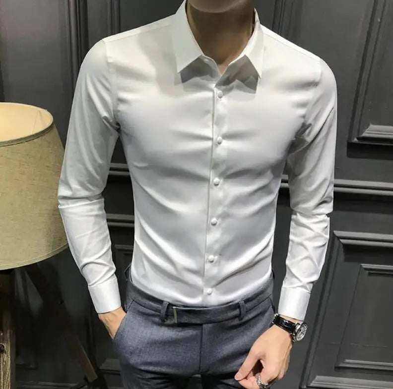 Dress Shirt Long Sleeve Silk Business Plain Man Tops Formal Shirts and Blouses for Men Office Cotton with Collar S Cool Clothing