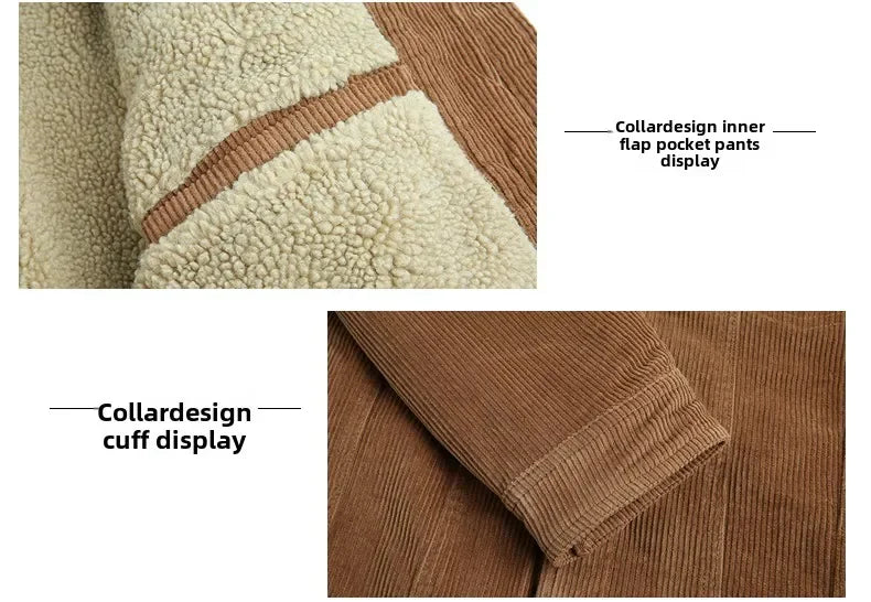 Male Cotton Jackets Padded Warm Loose Parka Coat Corduroy Short Jacket Man Solid Zip Windbreaker Winter Men's Fleece Jacket