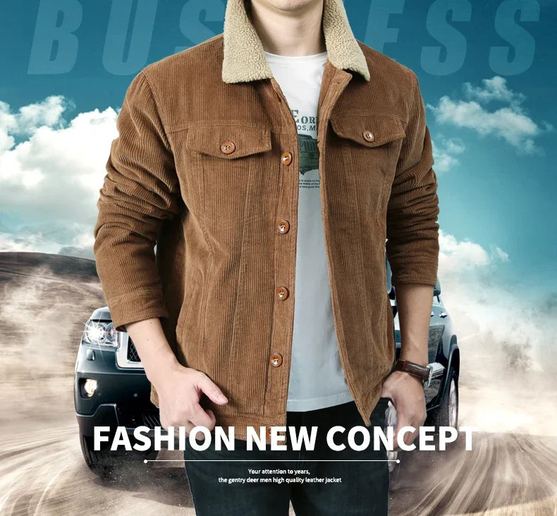 Male Cotton Jackets Padded Warm Loose Parka Coat Corduroy Short Jacket Man Solid Zip Windbreaker Winter Men's Fleece Jacket