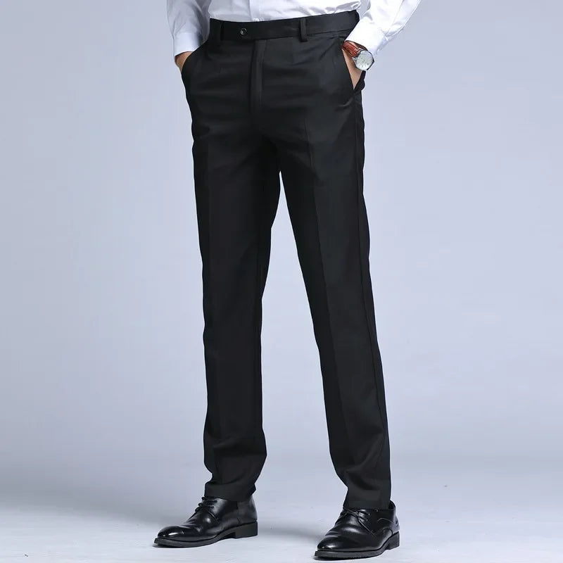 New Men's Dress Suit Pants Elastic Straight Formal Business Office Club Party Trousers for Men Solid Slim Casual Pants Oversize