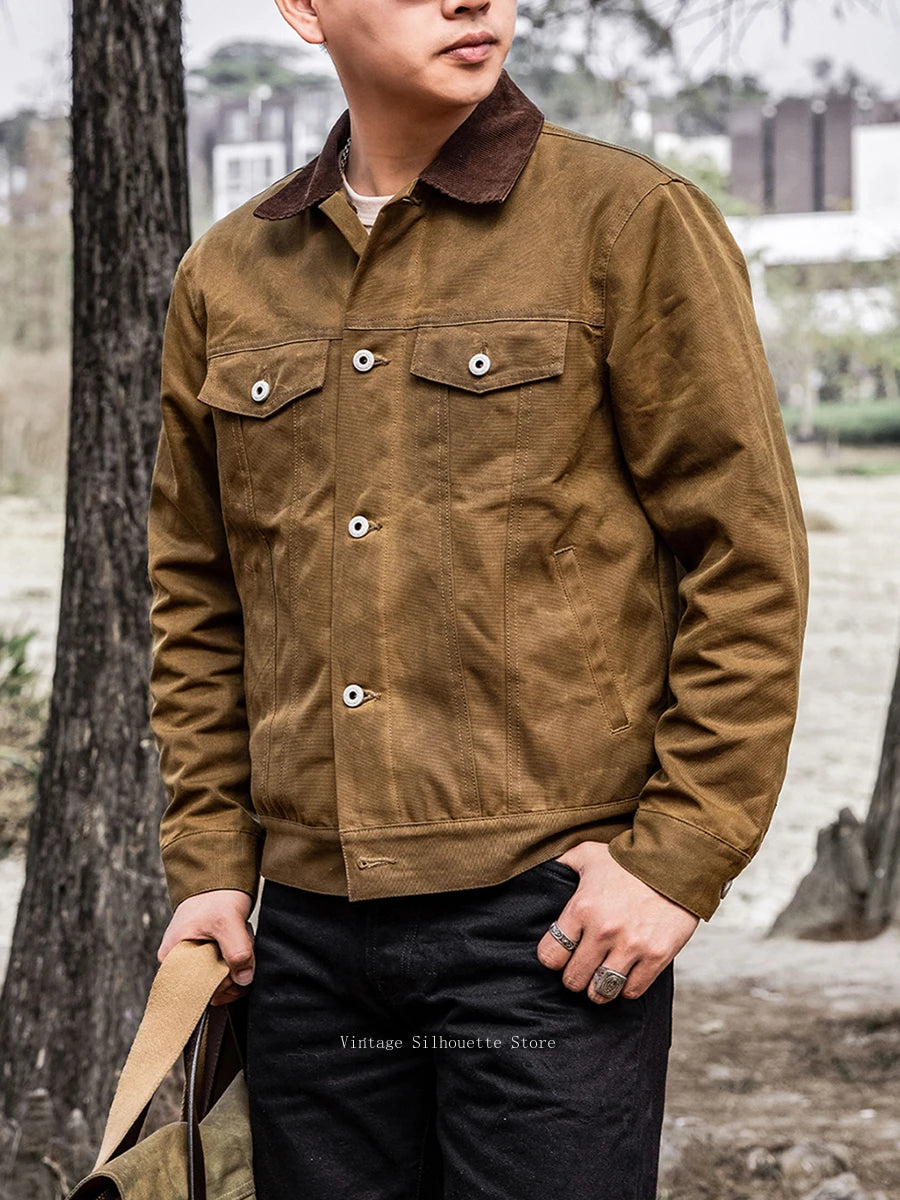 Red Tornado Classic Type 3 Waxed Trucker Jacket American Casual Style Work Wear Coat