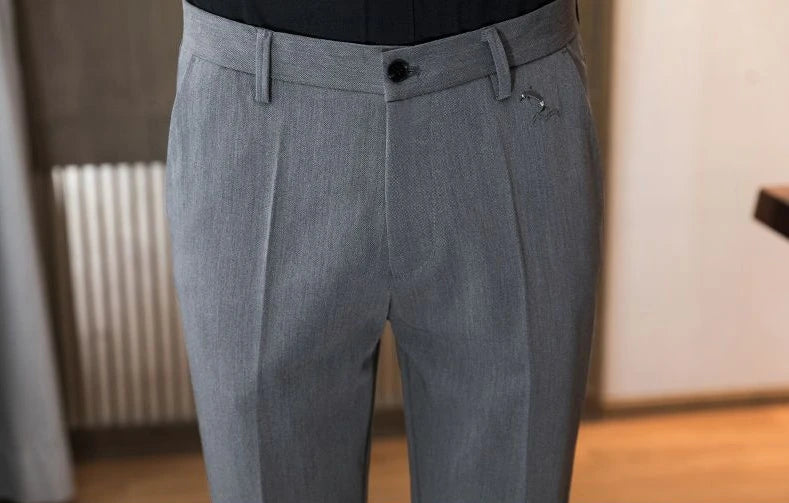 Trousers for Men Cropped Slim Fit Formal Work Casual Pants Man Dress Tailoring Baggy Polyester Slacks Korean Style Cotton Sale