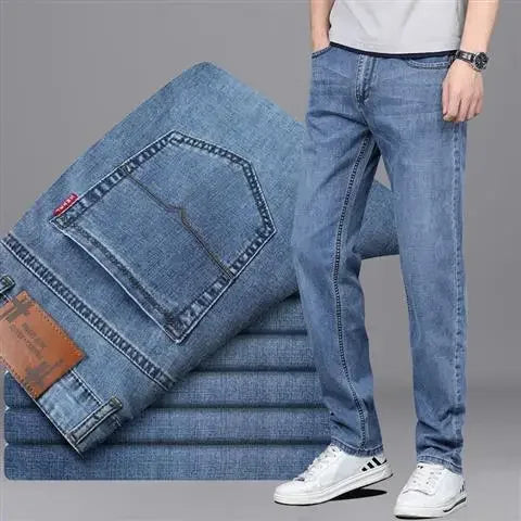 Men's Jeans Elastic Man Cowboy Pants Stretch Trousers Straight Light Blue Comfortable Xs 2025 Fashion Washed Y2k Streetwear