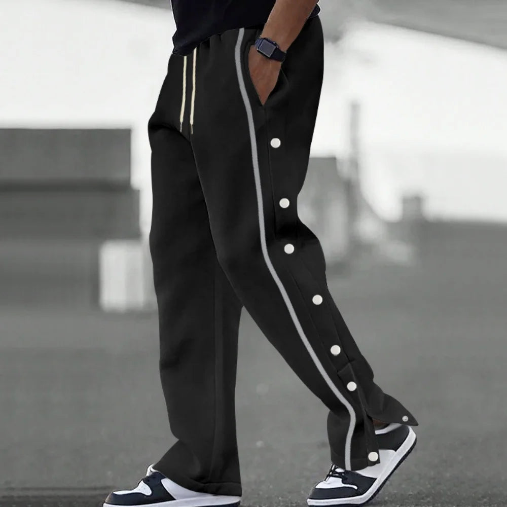 The new men's trousers are casual and sporty straight-leg drawstring solid-color fashionable and trendy button-down pants