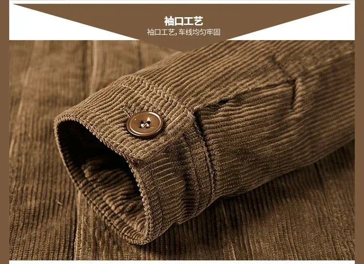 Male Cotton Jackets Padded Warm Loose Parka Coat Corduroy Short Jacket Man Solid Zip Windbreaker Winter Men's Fleece Jacket