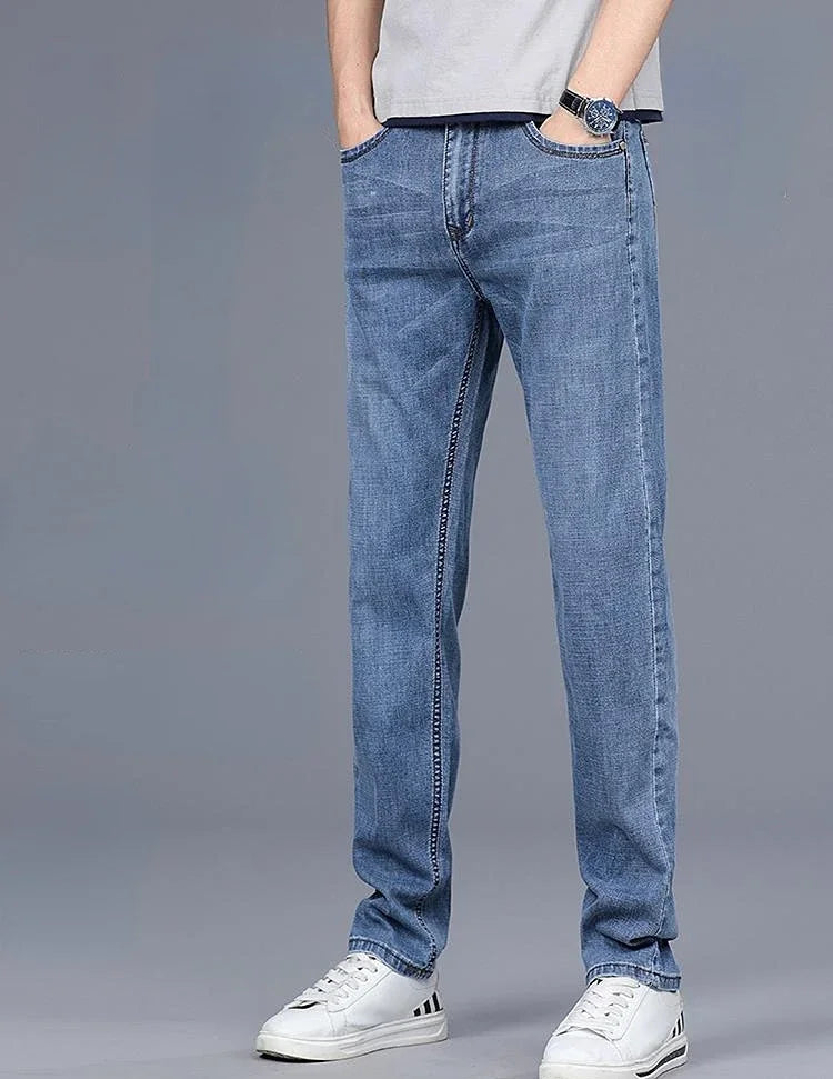 Men's Jeans Elastic Man Cowboy Pants Stretch Trousers Straight Light Blue Comfortable Xs 2025 Fashion Washed Y2k Streetwear
