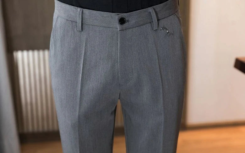 Trousers for Men Cropped Slim Fit Formal Work Casual Pants Man Dress Tailoring Baggy Polyester Slacks Korean Style Cotton Sale