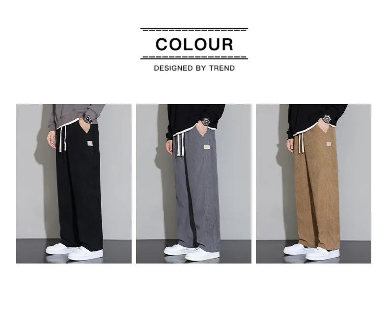 Corduroy Pants for Men 2025 Casual Wide Leg Trousers Soft Loose Fit Straight Pants Men Autumn Lounge Corduroy Trousers