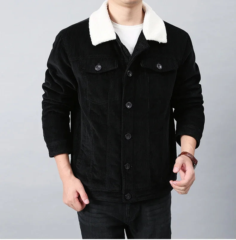 Male Cotton Jackets Padded Warm Loose Parka Coat Corduroy Short Jacket Man Solid Zip Windbreaker Winter Men's Fleece Jacket