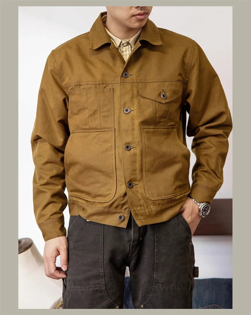 Red Tornado Waxed Canvas Cruiser Jacket Water Resistant Rugged Style Men's Work Outerwear