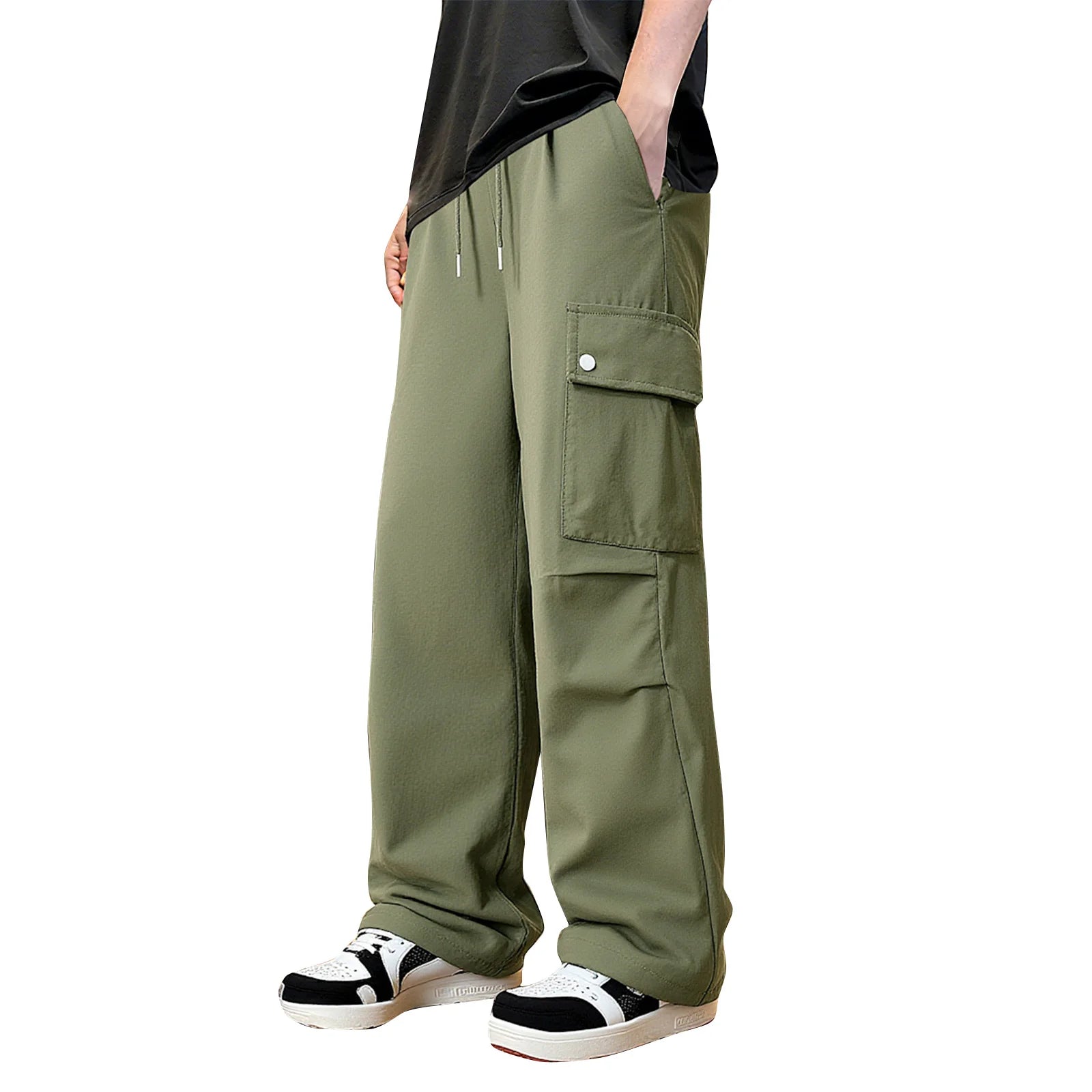 Men'S Casual Fashion Work Trousers Solid Color Multi-Color Loose Pocket Work Trousers Men'S Home Trousers Nine-Point Trousers