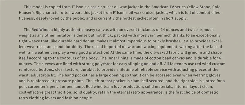 Red Tornado Waxed Canvas Cruiser Jacket Water Resistant Rugged Style Men's Work Outerwear