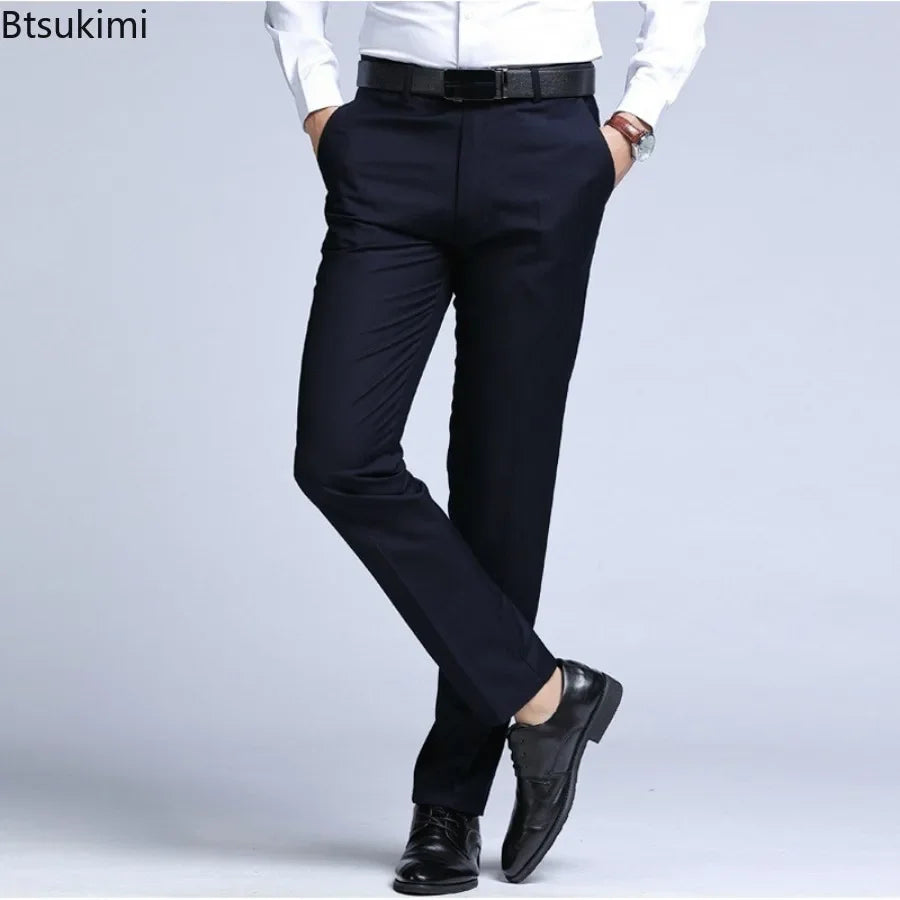 New Men's Dress Suit Pants Elastic Straight Formal Business Office Club Party Trousers for Men Solid Slim Casual Pants Oversize