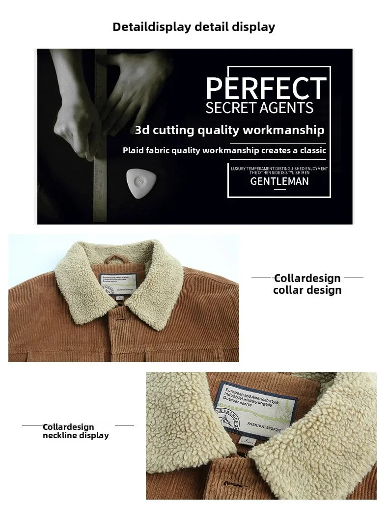 Male Cotton Jackets Padded Warm Loose Parka Coat Corduroy Short Jacket Man Solid Zip Windbreaker Winter Men's Fleece Jacket