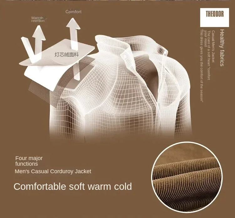 Male Cotton Jackets Padded Warm Loose Parka Coat Corduroy Short Jacket Man Solid Zip Windbreaker Winter Men's Fleece Jacket