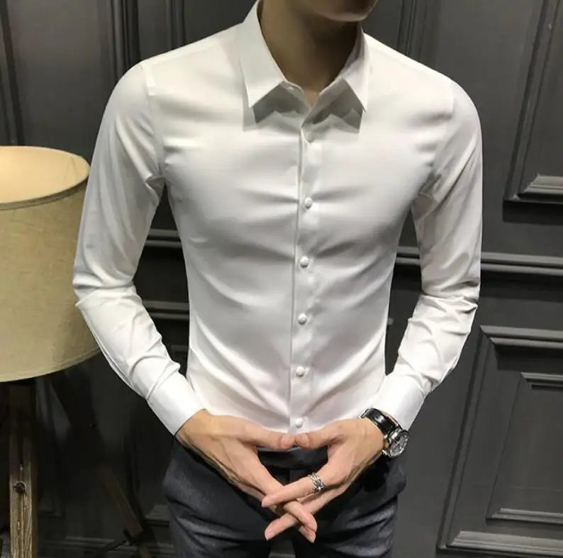 Dress Shirt Long Sleeve Silk Business Plain Man Tops Formal Shirts and Blouses for Men Office Cotton with Collar S Cool Clothing