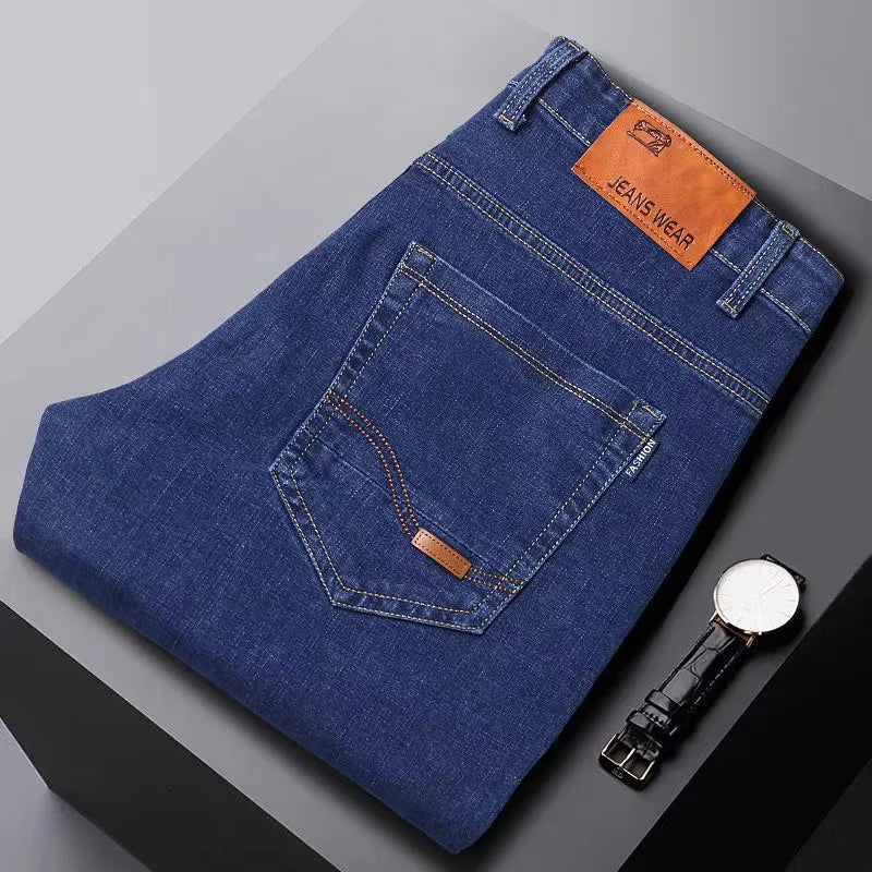 Men Fashion Straight Jeans Men 2024 New Stretch Slim Fit Pants Comfortable Soft Business Denim Trousers Male Brand Clothing