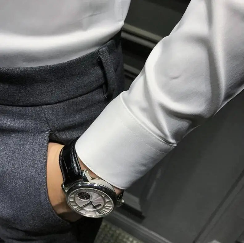 Dress Shirt Long Sleeve Silk Business Plain Man Tops Formal Shirts and Blouses for Men Office Cotton with Collar S Cool Clothing