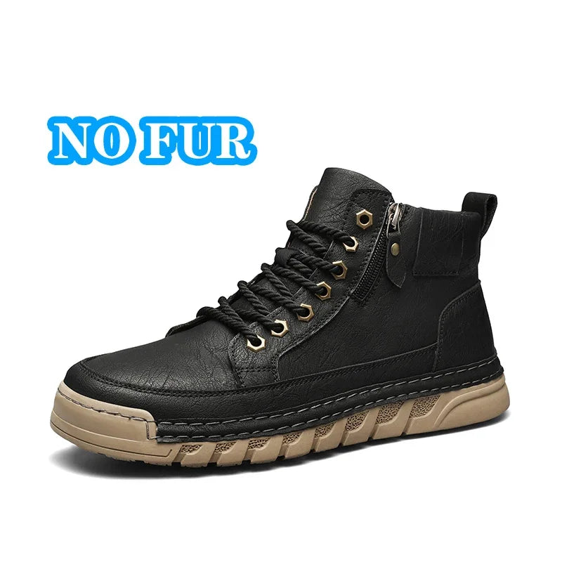Men's High Top Leather Sneakers Comfortable Men's Motocross Boots Non Slip Walking Shoes Classic Botas Outdoor Treking Footwear