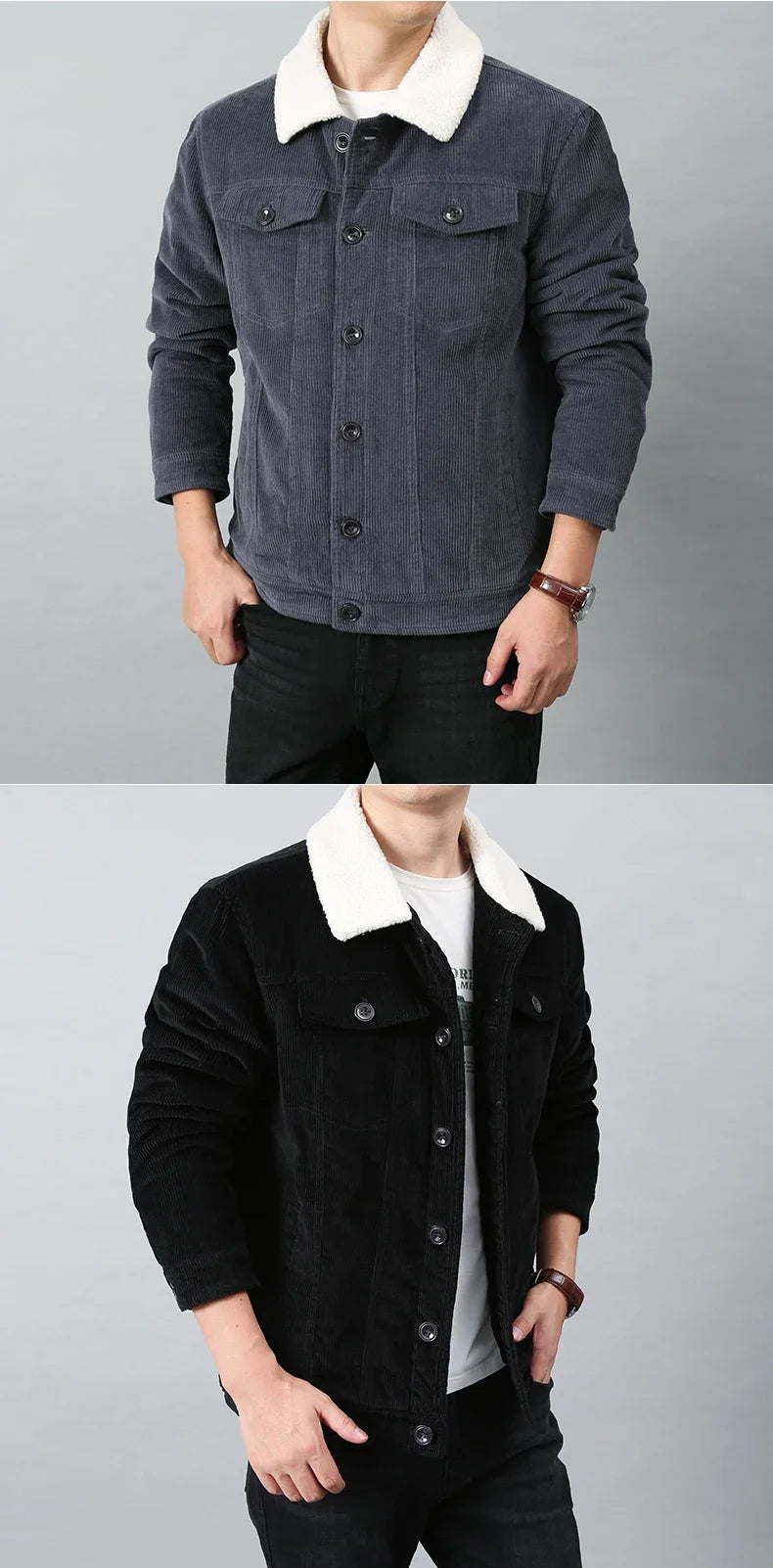 Male Cotton Jackets Padded Warm Loose Parka Coat Corduroy Short Jacket Man Solid Zip Windbreaker Winter Men's Fleece Jacket