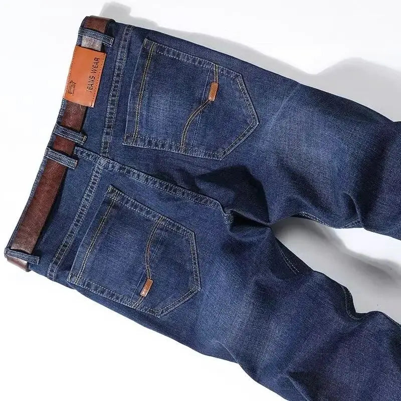 Men Fashion Straight Jeans Men 2024 New Stretch Slim Fit Pants Comfortable Soft Business Denim Trousers Male Brand Clothing