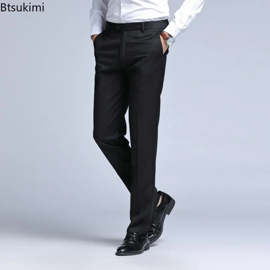 New Men's Dress Suit Pants Elastic Straight Formal Business Office Club Party Trousers for Men Solid Slim Casual Pants Oversize