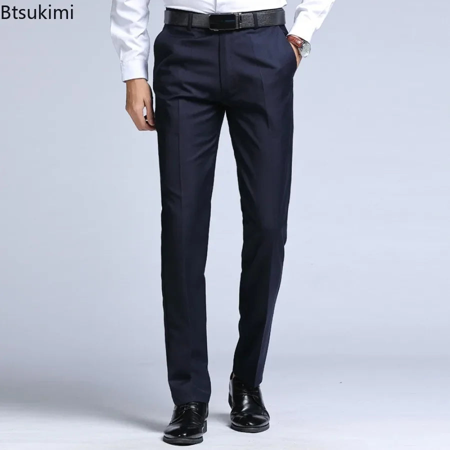 New Men's Dress Suit Pants Elastic Straight Formal Business Office Club Party Trousers for Men Solid Slim Casual Pants Oversize