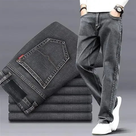 Men's Jeans Elastic Man Cowboy Pants Stretch Trousers Straight Light Blue Comfortable Xs 2025 Fashion Washed Y2k Streetwear
