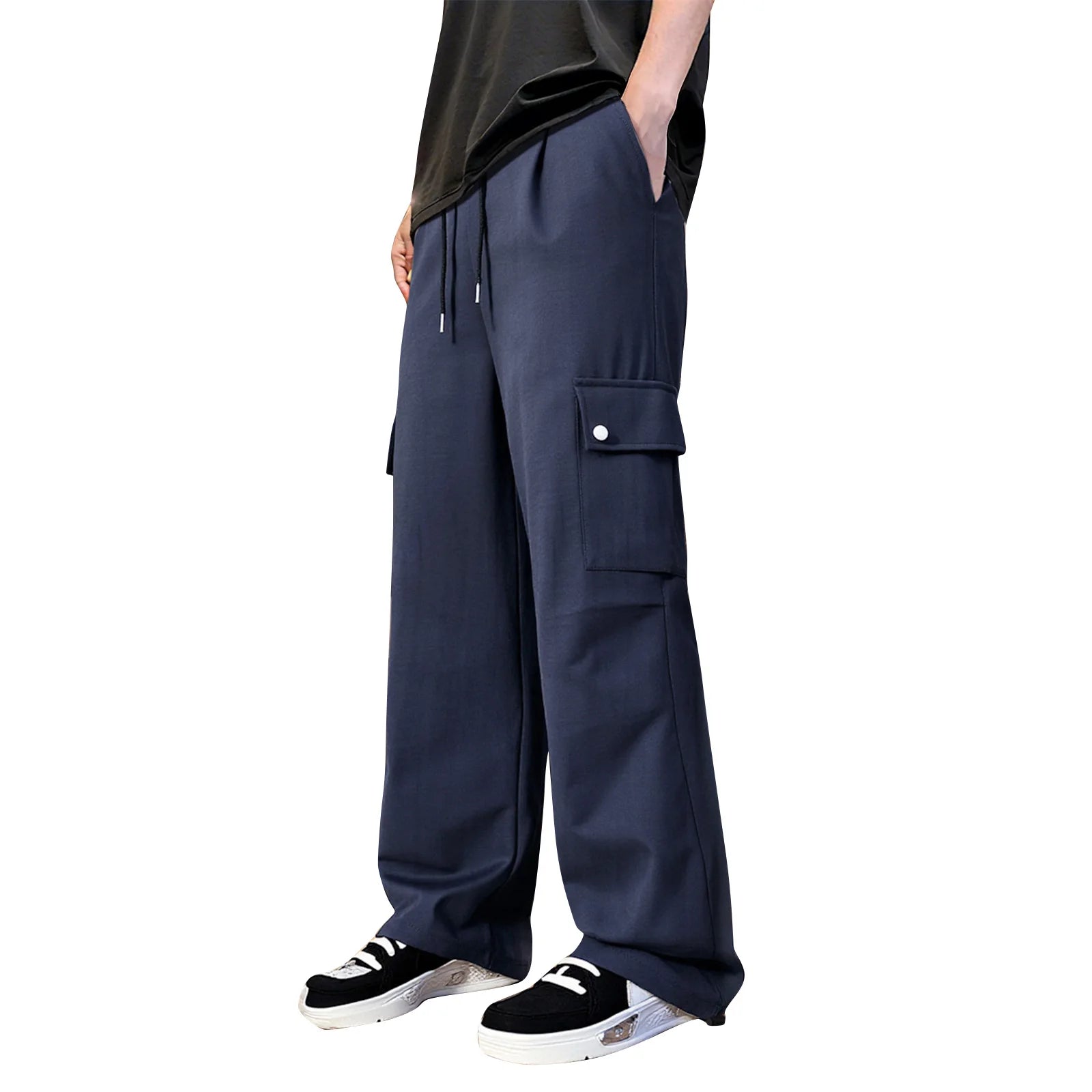 Men'S Casual Fashion Work Trousers Solid Color Multi-Color Loose Pocket Work Trousers Men'S Home Trousers Nine-Point Trousers