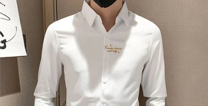 Shirts For Men Long Sleeve Embroidery White Man Shirt Social Cheap Things With Vintage Sleeves Slim Fit Sale Fashion 2025
