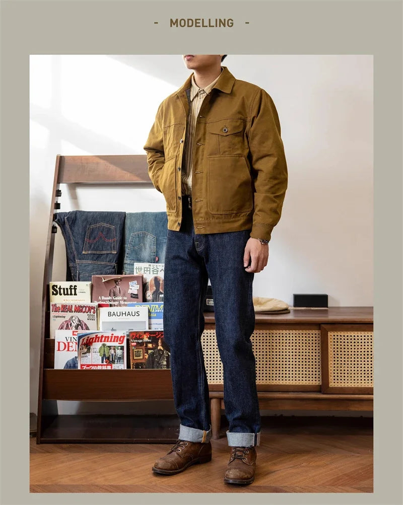 Red Tornado Waxed Canvas Cruiser Jacket Water Resistant Rugged Style Men's Work Outerwear