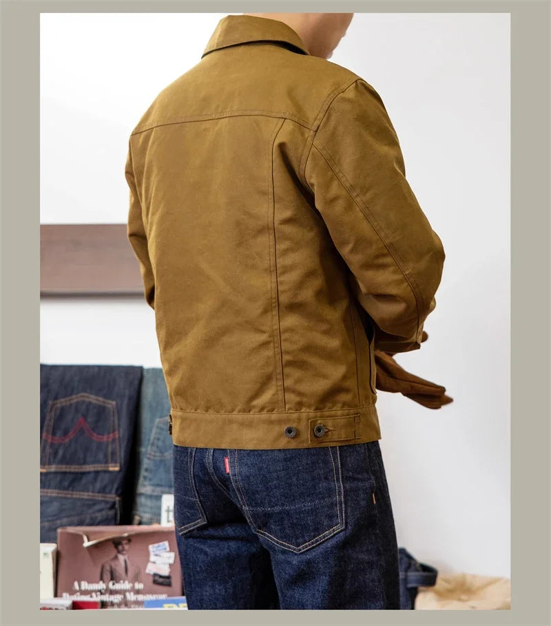 Red Tornado Waxed Canvas Cruiser Jacket Water Resistant Rugged Style Men's Work Outerwear