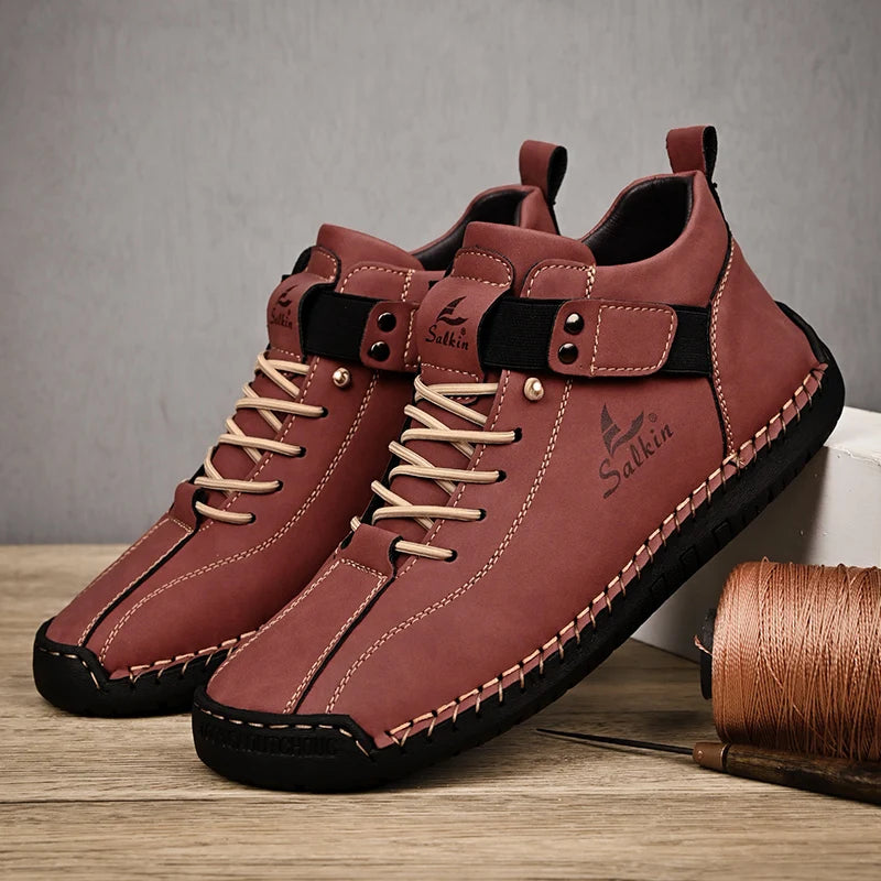 New 2025 Handmade Leather Casual Men Shoes Design Sneakers Man Breathable Leather Shoes Men Ankle Boots Outdoor