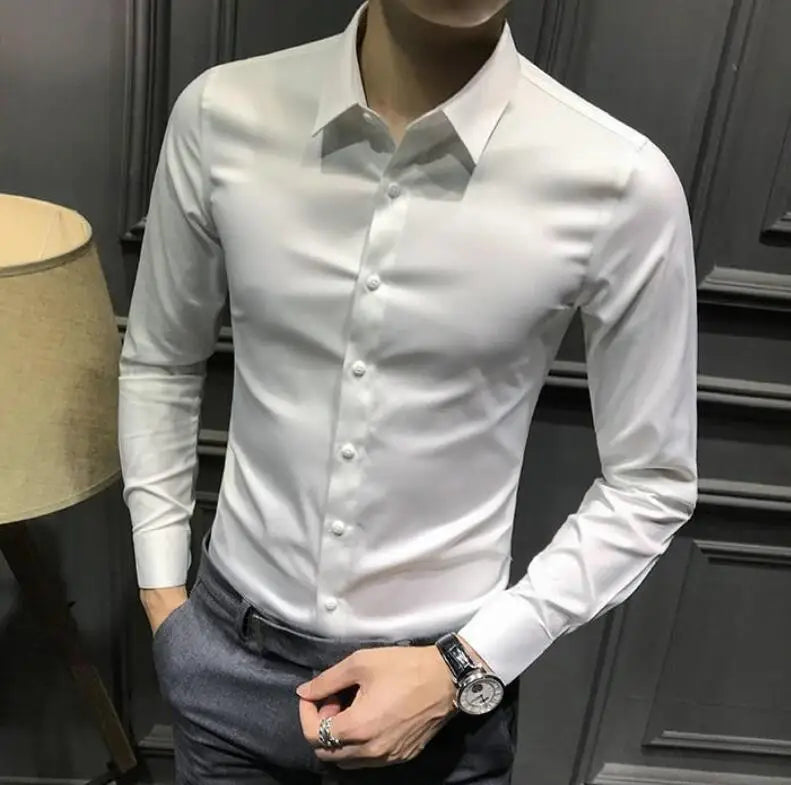 Dress Shirt Long Sleeve Silk Business Plain Man Tops Formal Shirts and Blouses for Men Office Cotton with Collar S Cool Clothing