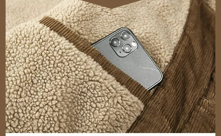 Male Cotton Jackets Padded Warm Loose Parka Coat Corduroy Short Jacket Man Solid Zip Windbreaker Winter Men's Fleece Jacket