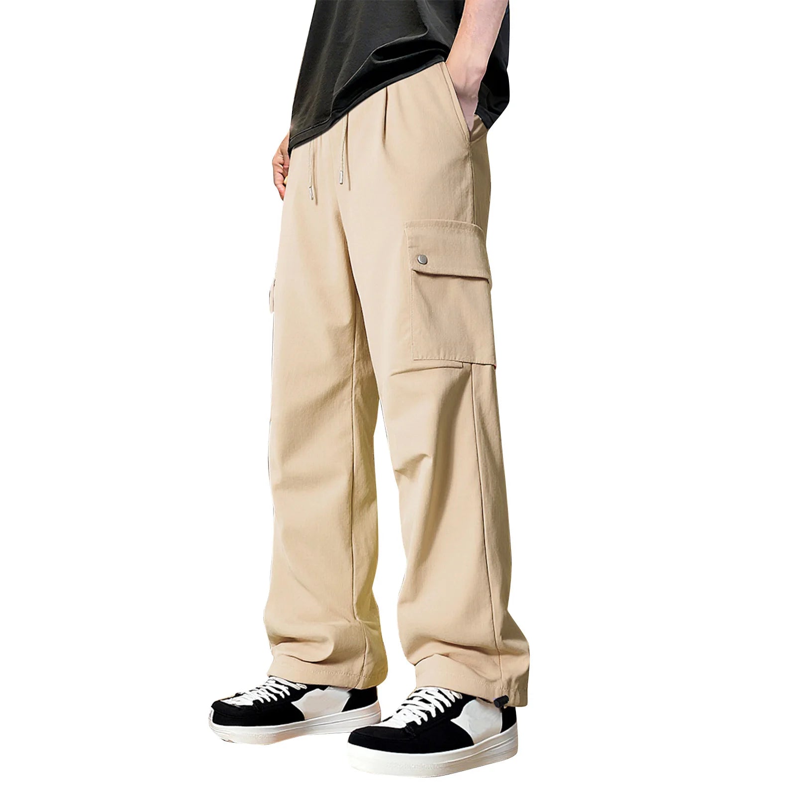 Men'S Casual Fashion Work Trousers Solid Color Multi-Color Loose Pocket Work Trousers Men'S Home Trousers Nine-Point Trousers