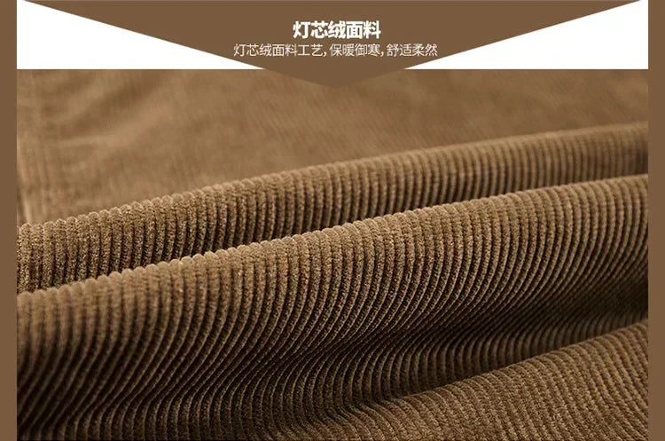 Male Cotton Jackets Padded Warm Loose Parka Coat Corduroy Short Jacket Man Solid Zip Windbreaker Winter Men's Fleece Jacket