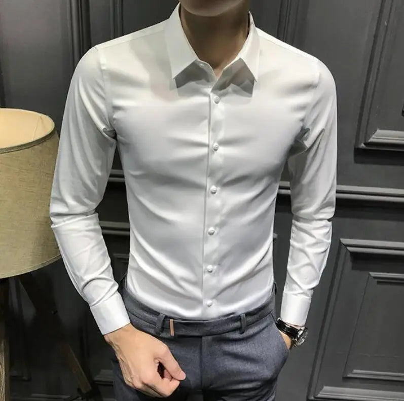 Dress Shirt Long Sleeve Silk Business Plain Man Tops Formal Shirts and Blouses for Men Office Cotton with Collar S Cool Clothing
