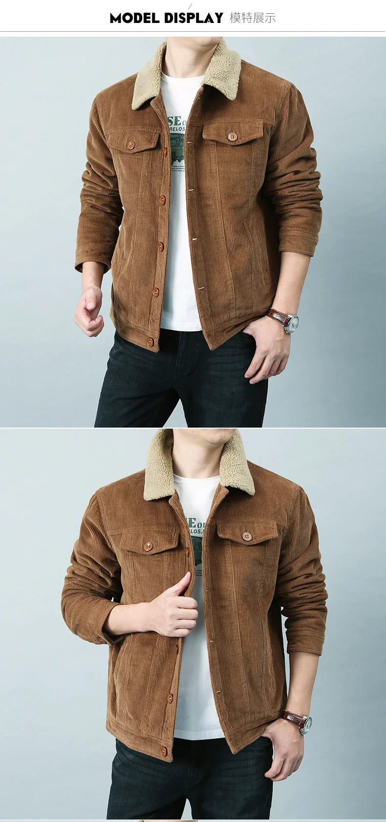 Male Cotton Jackets Padded Warm Loose Parka Coat Corduroy Short Jacket Man Solid Zip Windbreaker Winter Men's Fleece Jacket