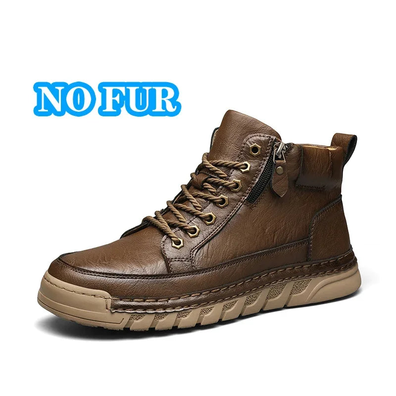 Men's High Top Leather Sneakers Comfortable Men's Motocross Boots Non Slip Walking Shoes Classic Botas Outdoor Treking Footwear